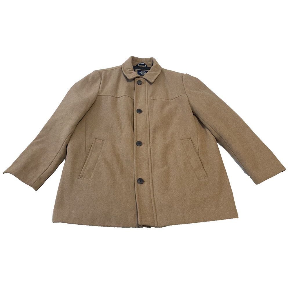 Dockers Mens Wool Blend Jacket Size XL Camel Color Mid Length Office Academia